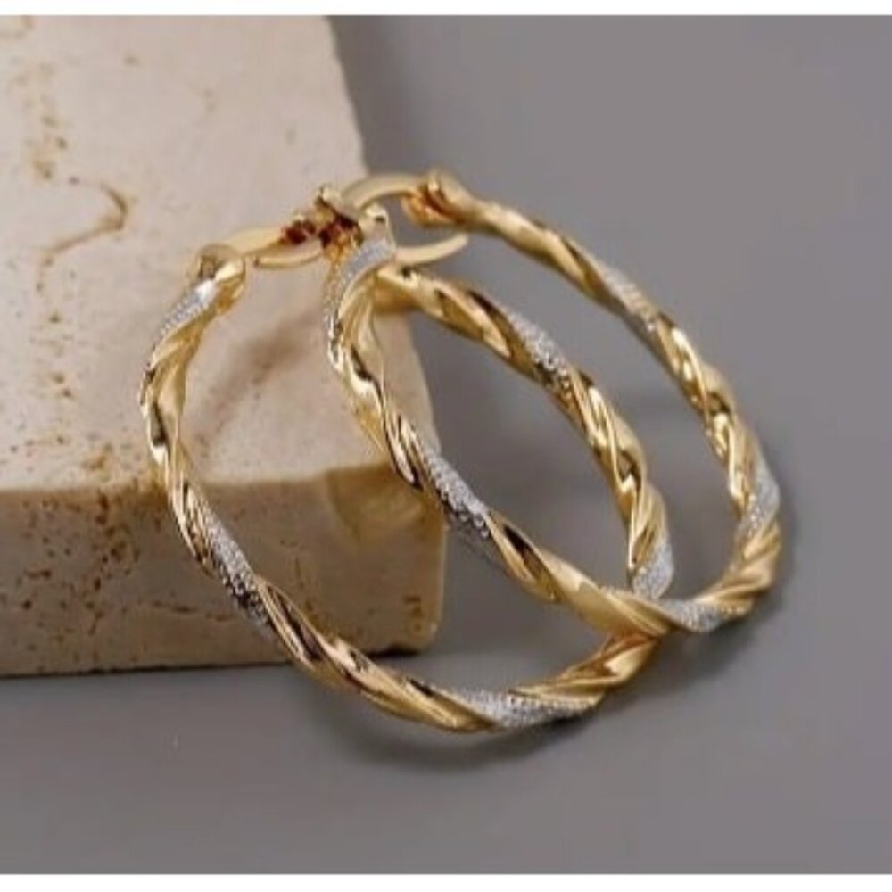 14k Gold Plated Tri-Color Twisted Hoop Earrings